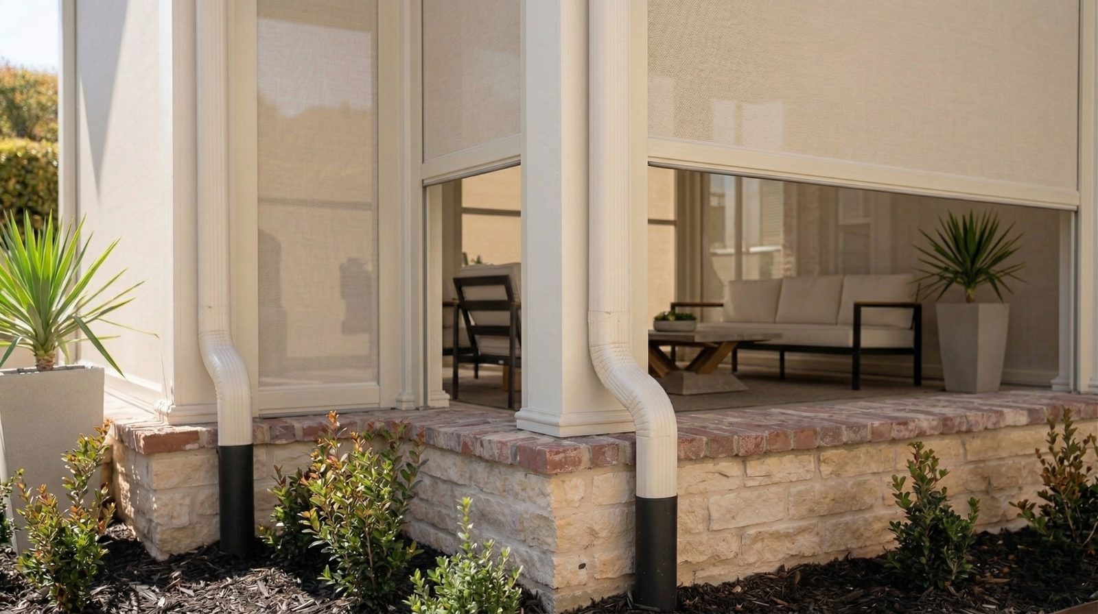Exterior patio shade with landscaping in Roanoke, Texas