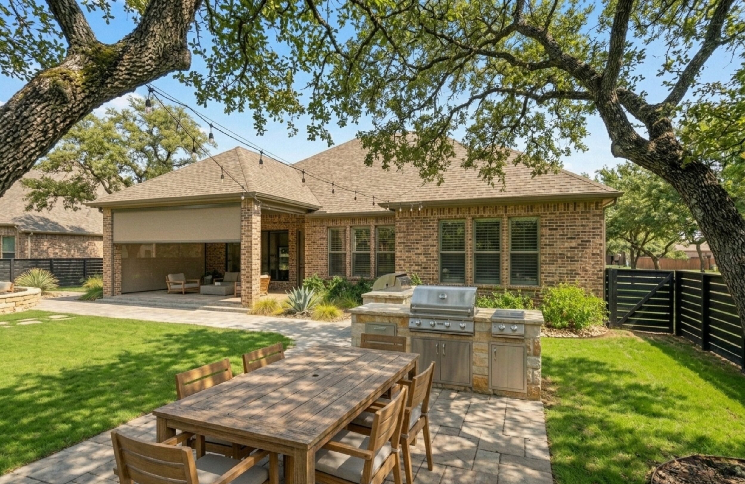 Outdoor kitchen patio before shade installation in Stephenville Texas