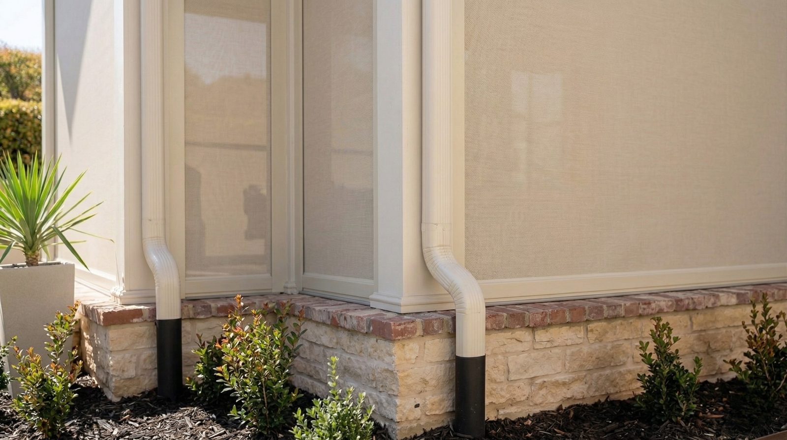 Close-up of patio shade track system in Westlake Texas